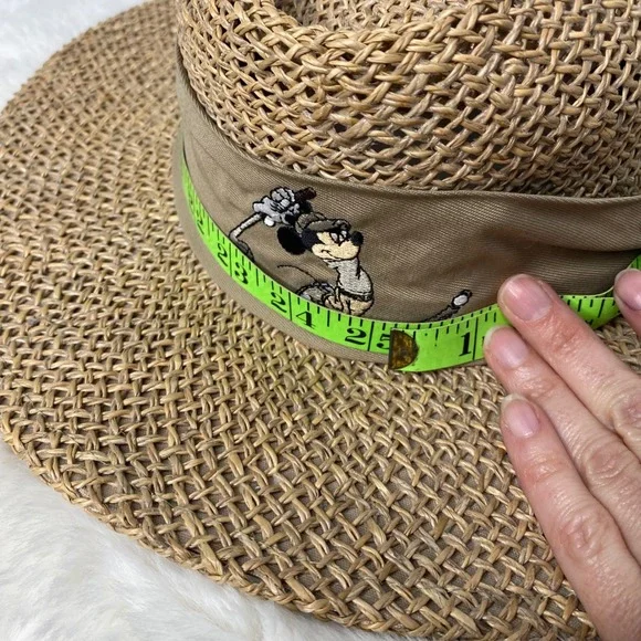 Walt Disney World Mickey Mouse Golf Straw Sun Hat Tan Natural Fiber OSFA - Picture 9 of 10